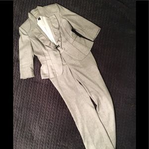 White House Black Market Ruffle-Lapel Gray Suit